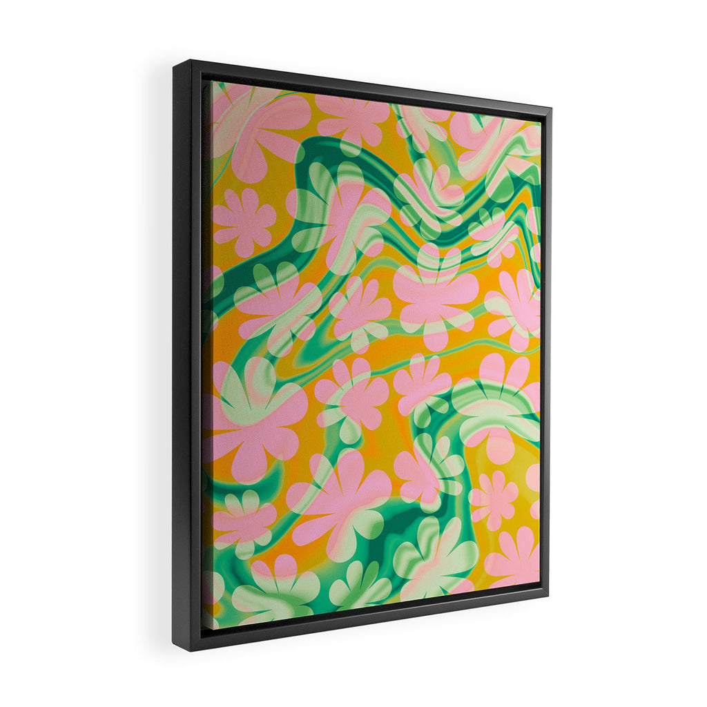 Retro Daisy Tie Dye Pattern Framed Canvas Print Gallery Image 2
