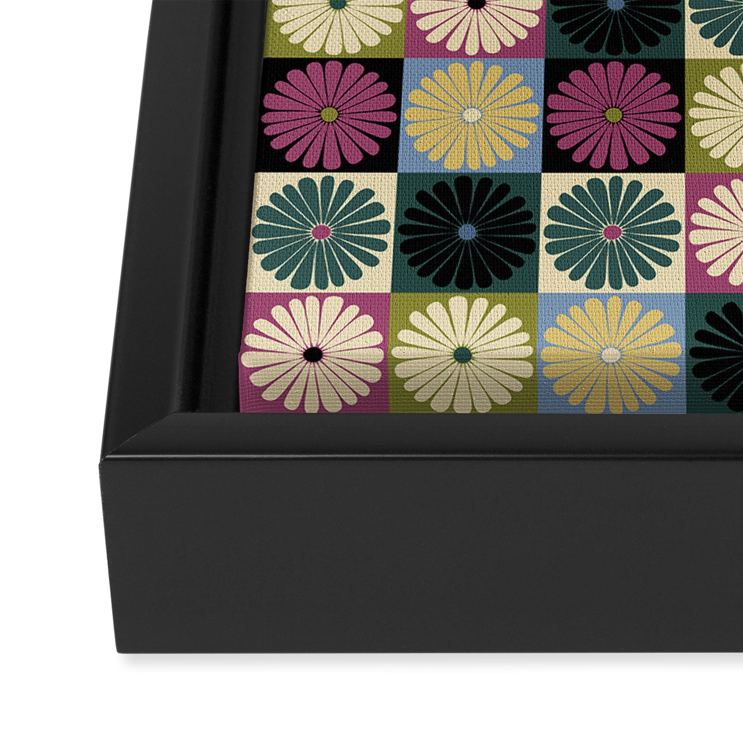 Retro Flowers Check Pattern I Framed Canvas Print Gallery Image 3