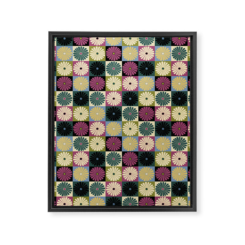 Retro Flowers Check Pattern I Framed Canvas Print Gallery Image 8