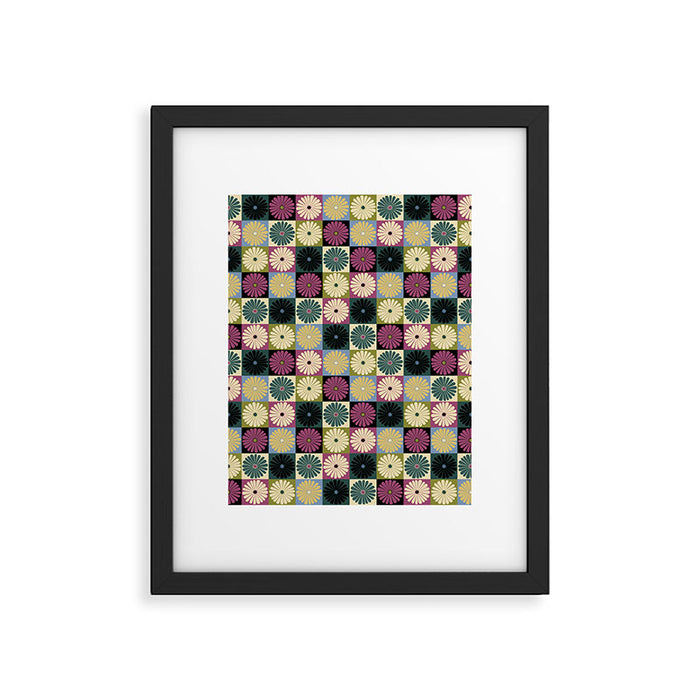 Retro Flowers Check Pattern I Framed Art Print Gallery Image 1