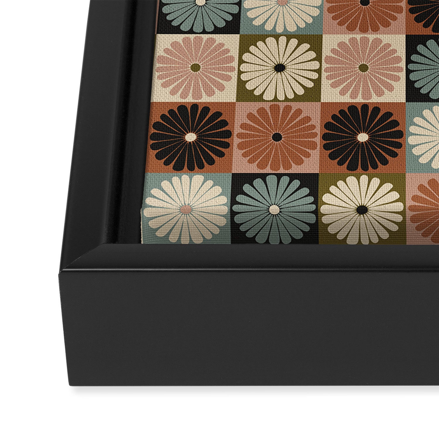 Retro Flowers Check Pattern II Framed Canvas Print Gallery Image 3