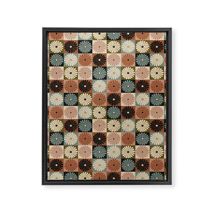 Retro Flowers Check Pattern II Framed Canvas Print Gallery Image 1