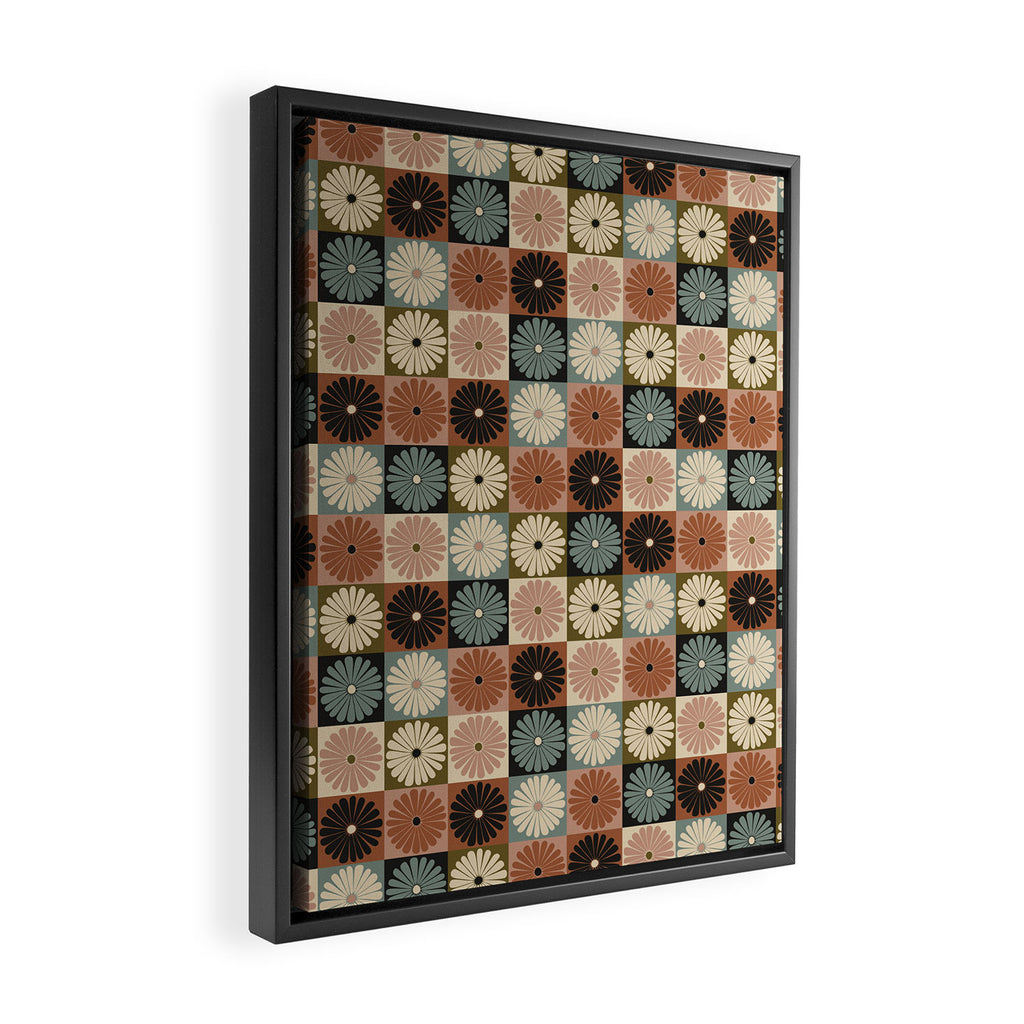Retro Flowers Check Pattern II Framed Canvas Print Gallery Image 2