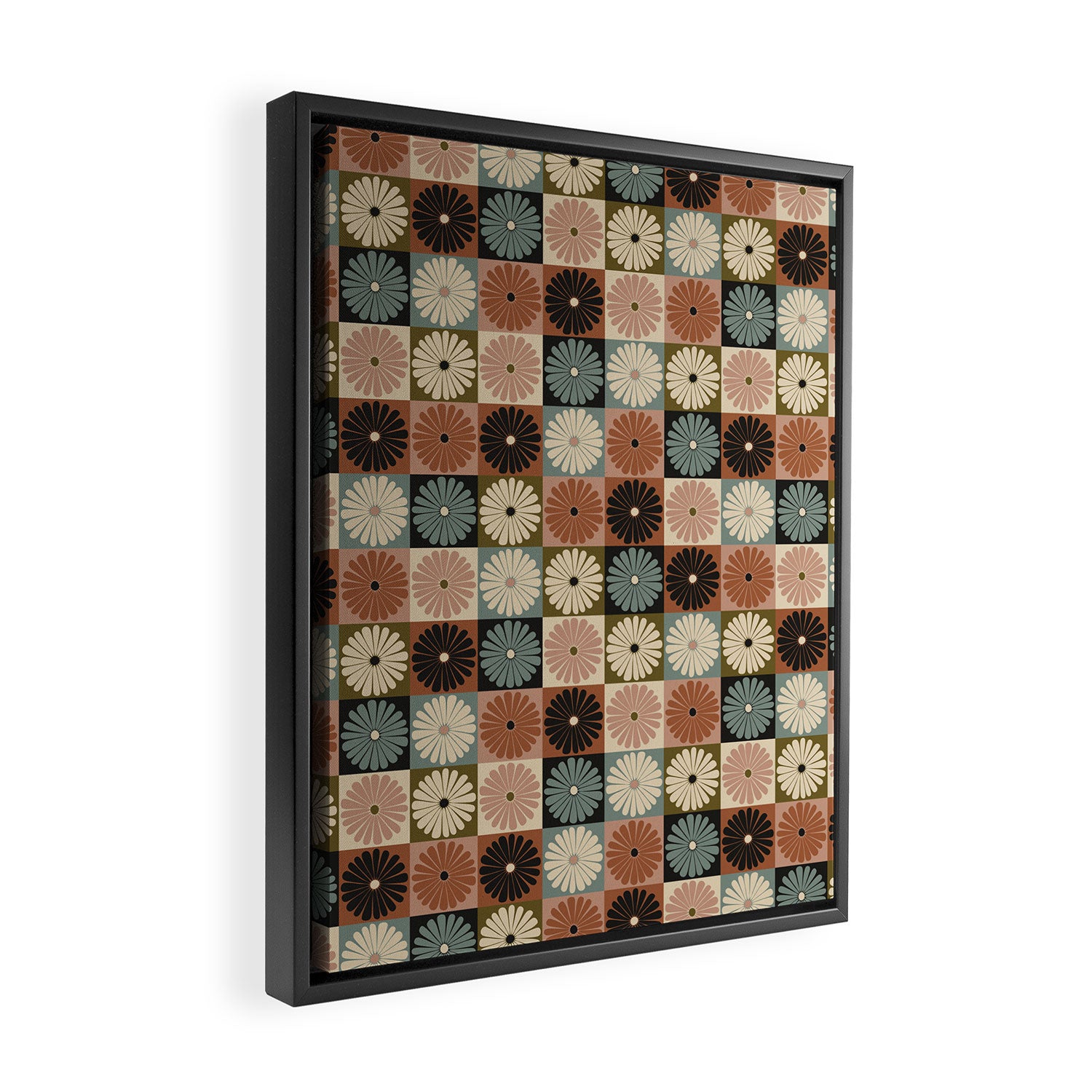 Retro Flowers Check Pattern II Framed Canvas Print Gallery Image 2