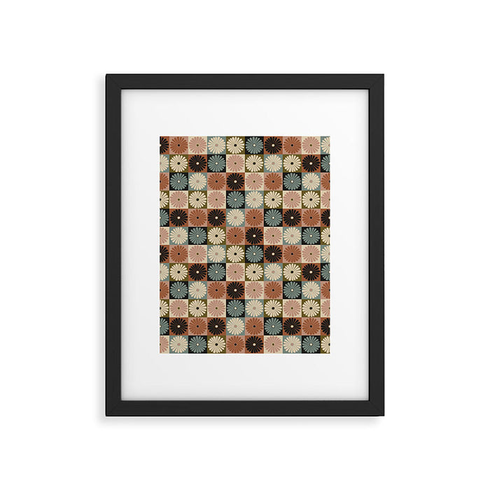 Retro Flowers Check Pattern II Framed Art Print Gallery Image 1