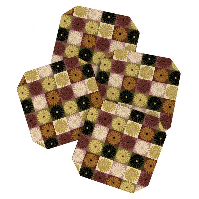 Retro Flowers Check Pattern III Coaster Gallery Image 1