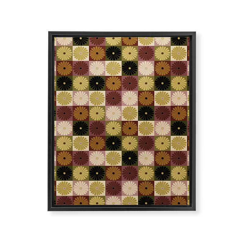 Retro Flowers Check Pattern III Framed Canvas Print Gallery Image 8