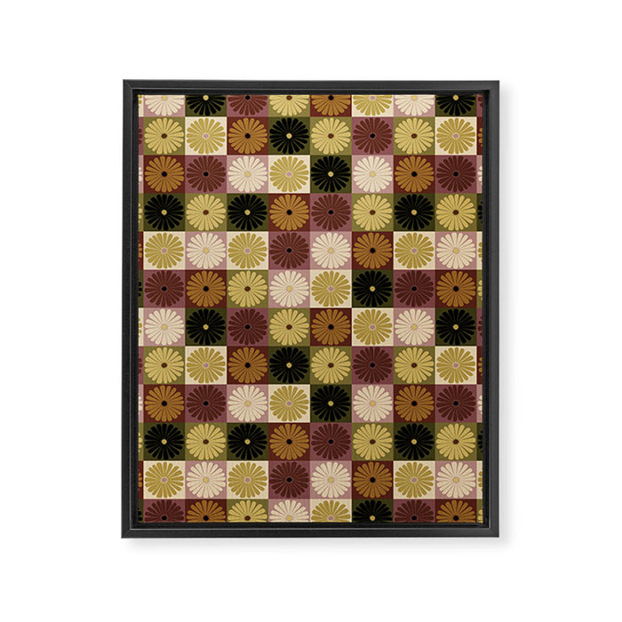 Retro Flowers Check Pattern III Framed Canvas Print Gallery Image 1