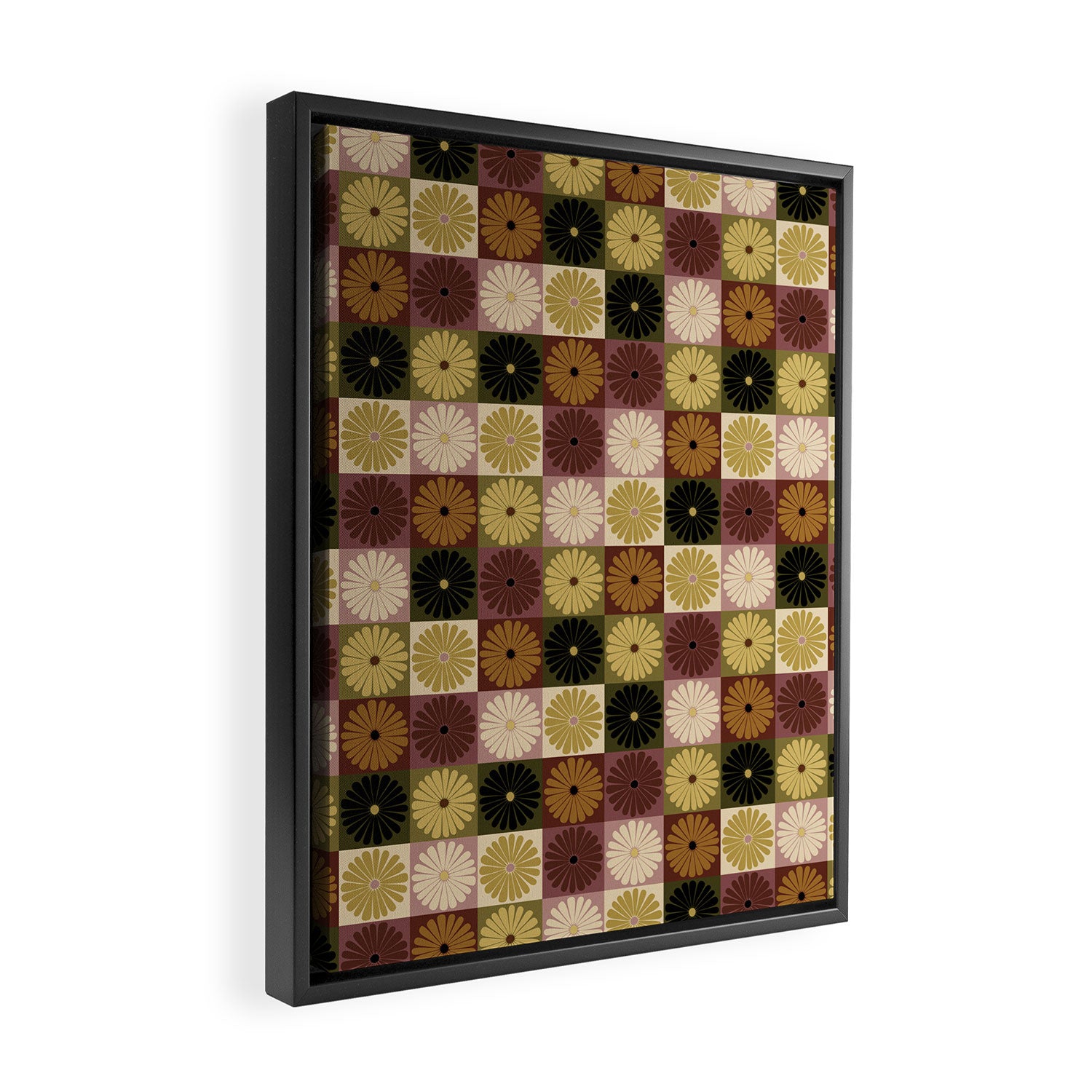 Retro Flowers Check Pattern III Framed Canvas Print Gallery Image 2