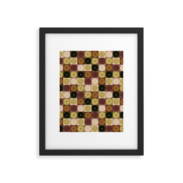 Retro Flowers Check Pattern III Framed Art Print Gallery Image 1