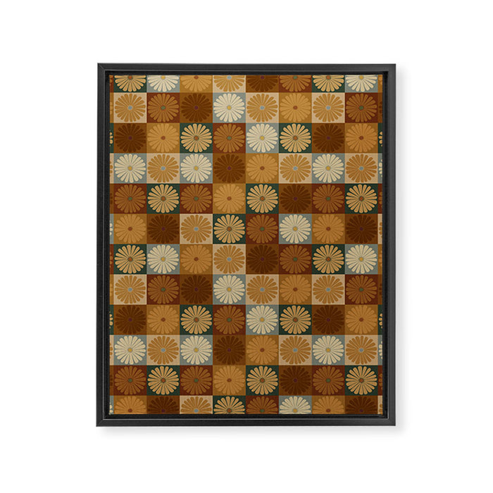 Retro Flowers Check Pattern IV Framed Canvas Print Gallery Image 1