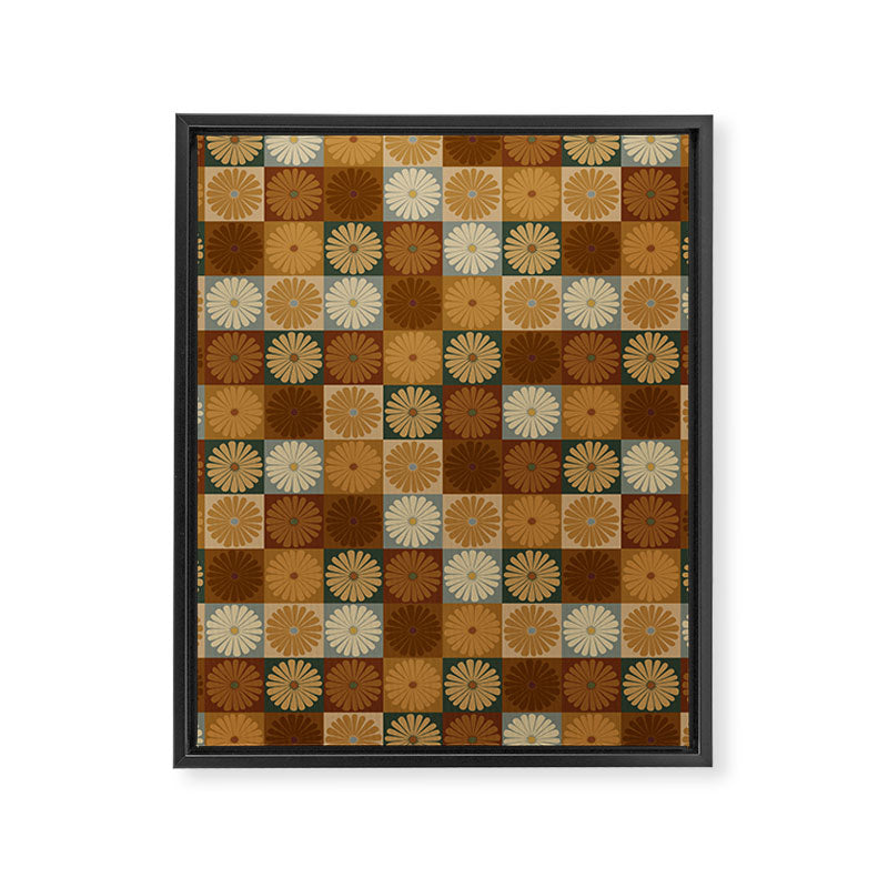 Retro Flowers Check Pattern IV Framed Canvas Print Gallery Image 8