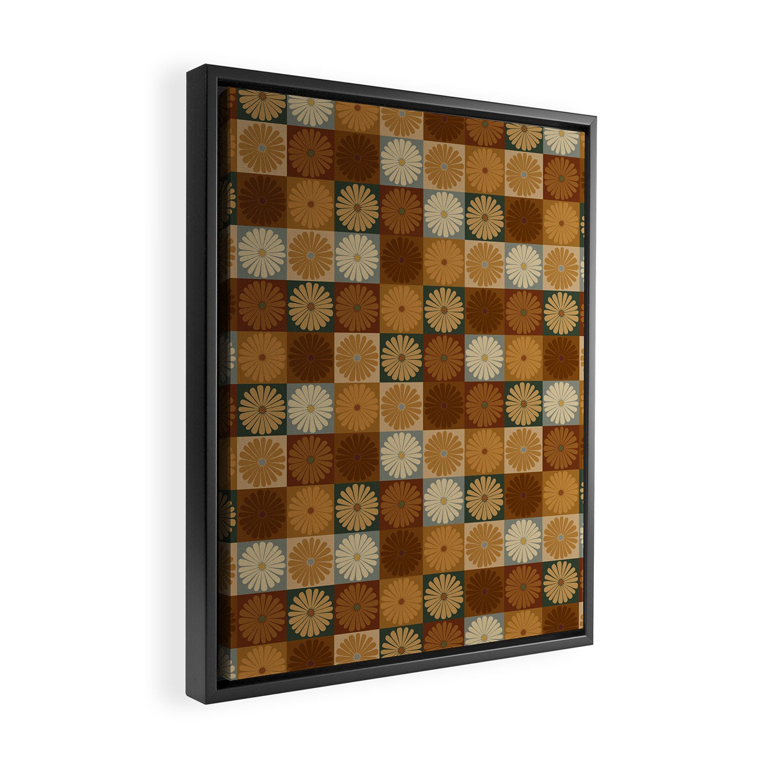 Retro Flowers Check Pattern IV Framed Canvas Print Gallery Image 2