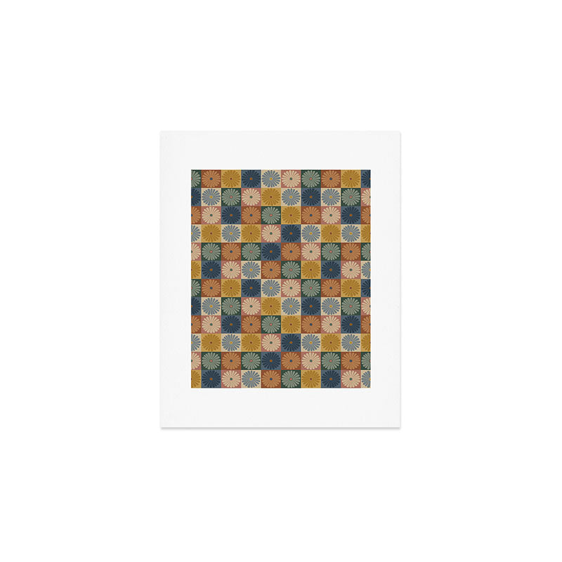 Retro Flowers Check Pattern IX Art Print Gallery Image 1