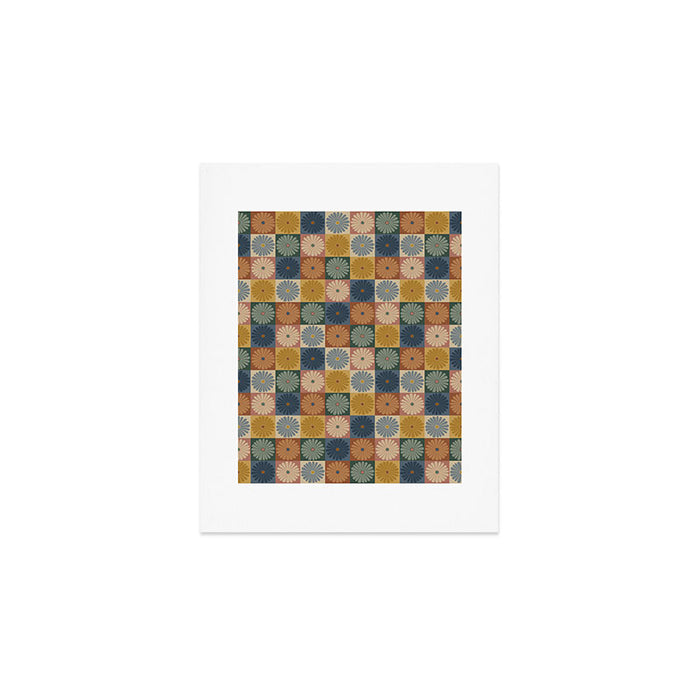 Retro Flowers Check Pattern IX Art Print Gallery Image 1