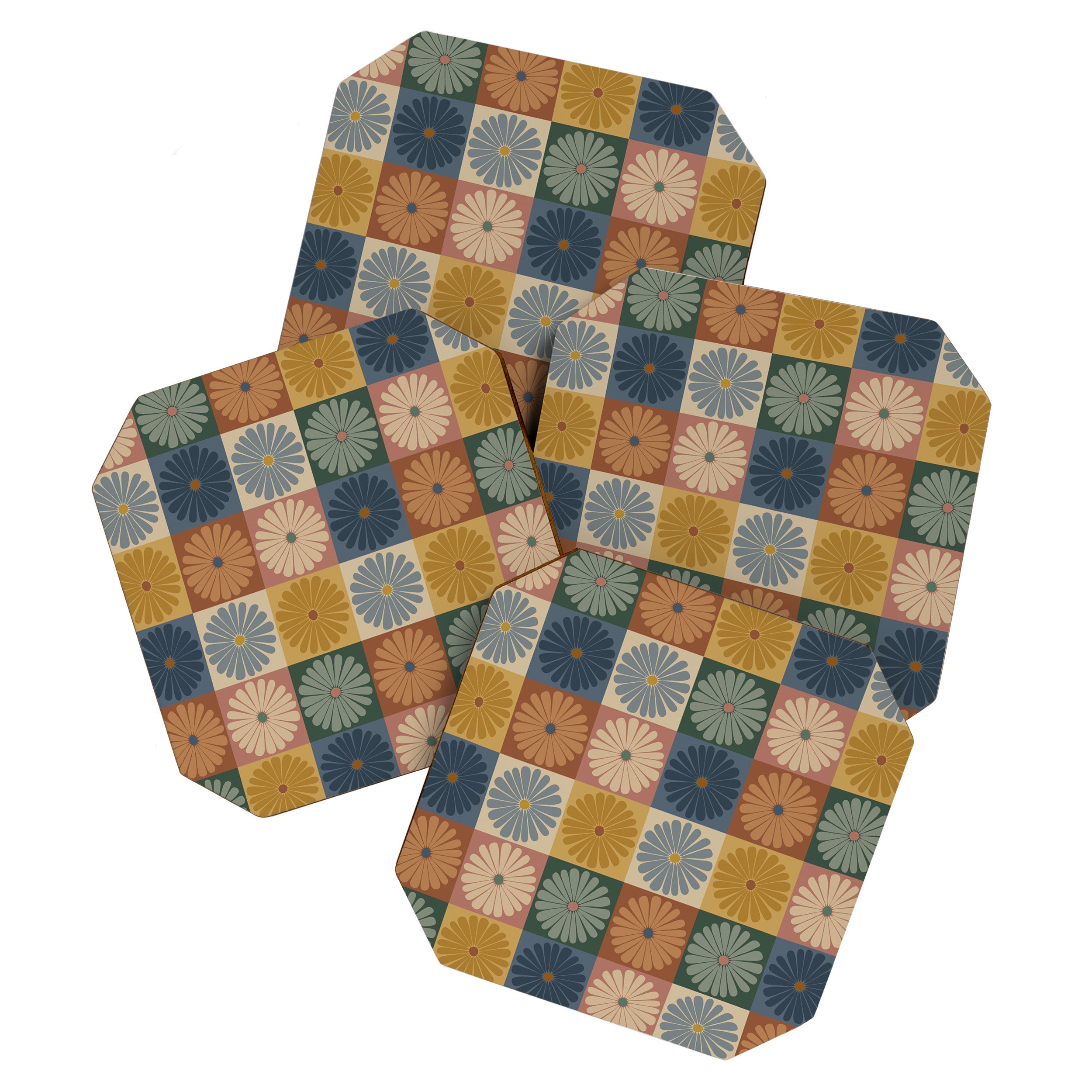 Retro Flowers Check Pattern IX Coaster Gallery Image 1