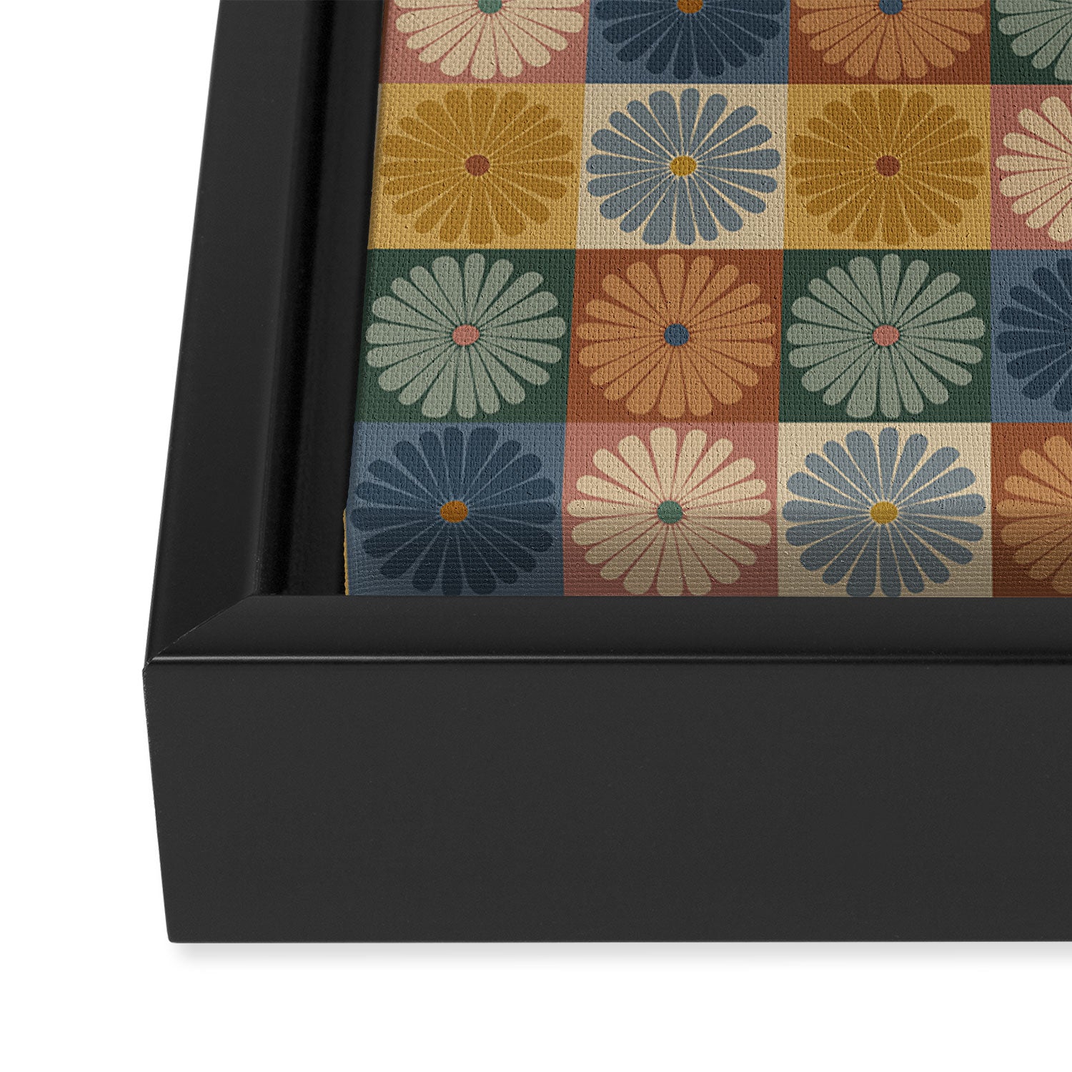 Retro Flowers Check Pattern IX Framed Canvas Print Gallery Image 3