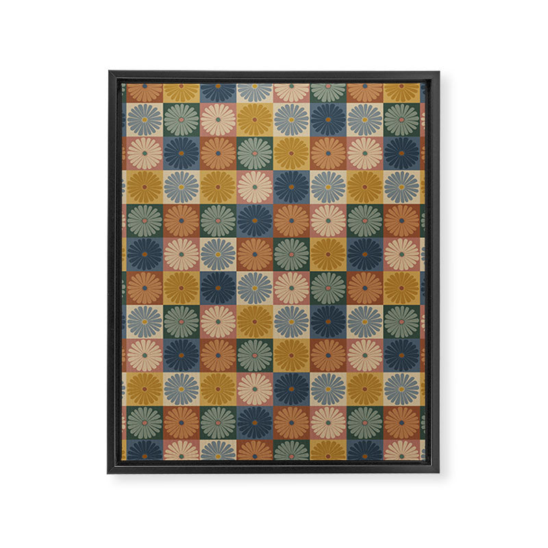 Retro Flowers Check Pattern IX Framed Canvas Print Gallery Image 8