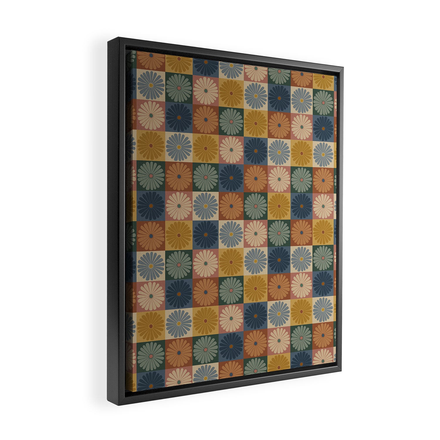 Retro Flowers Check Pattern IX Framed Canvas Print Gallery Image 2