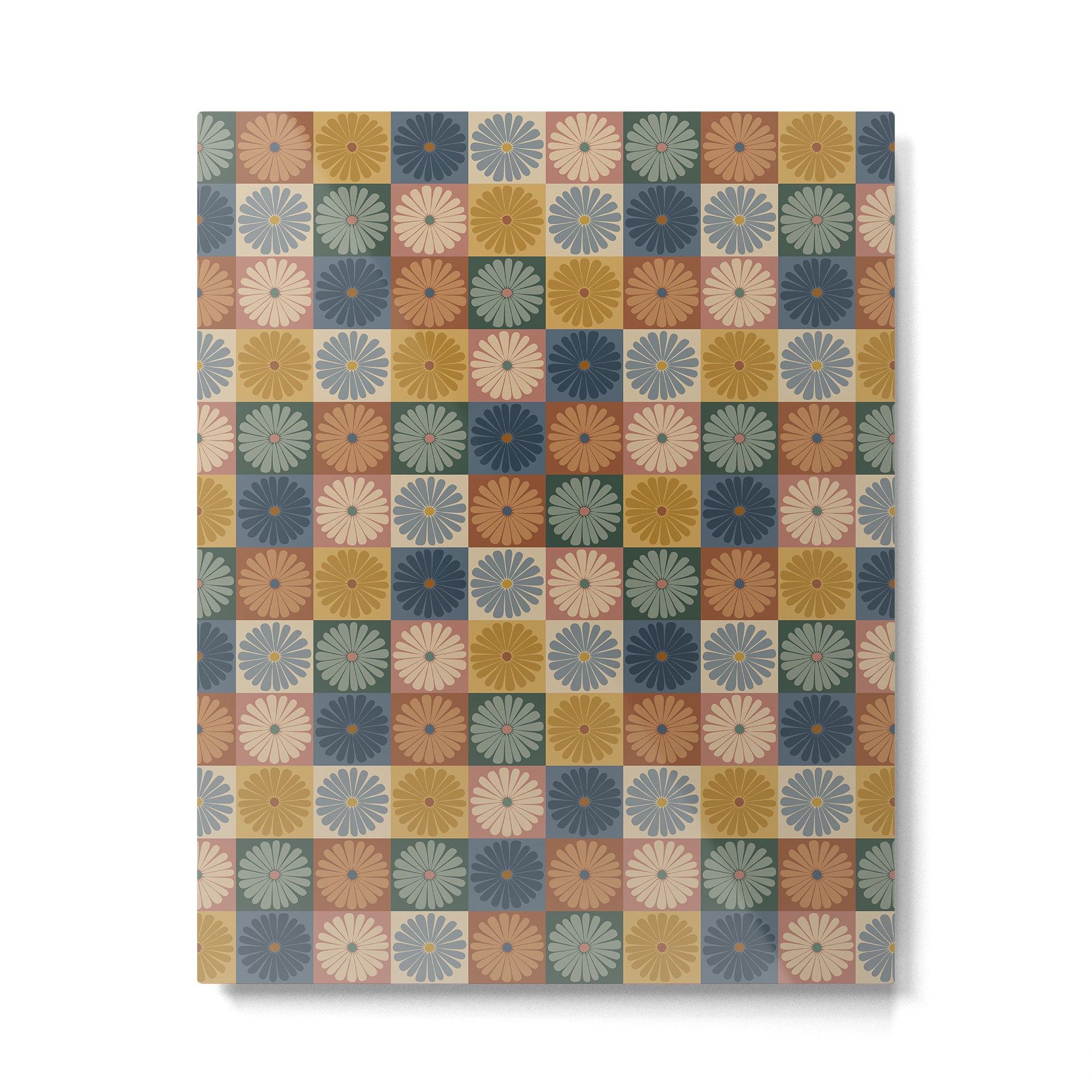 Retro Flowers Check Pattern IX Metal Print Gallery Image 6