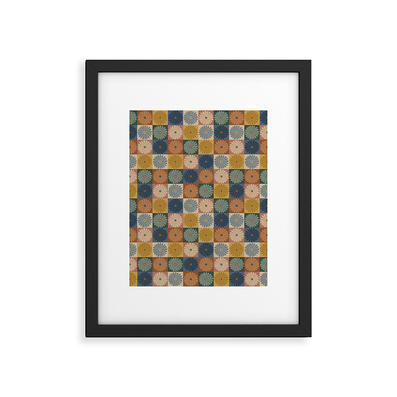 Retro Flowers Check Pattern IX Framed Art Print Gallery Image 6