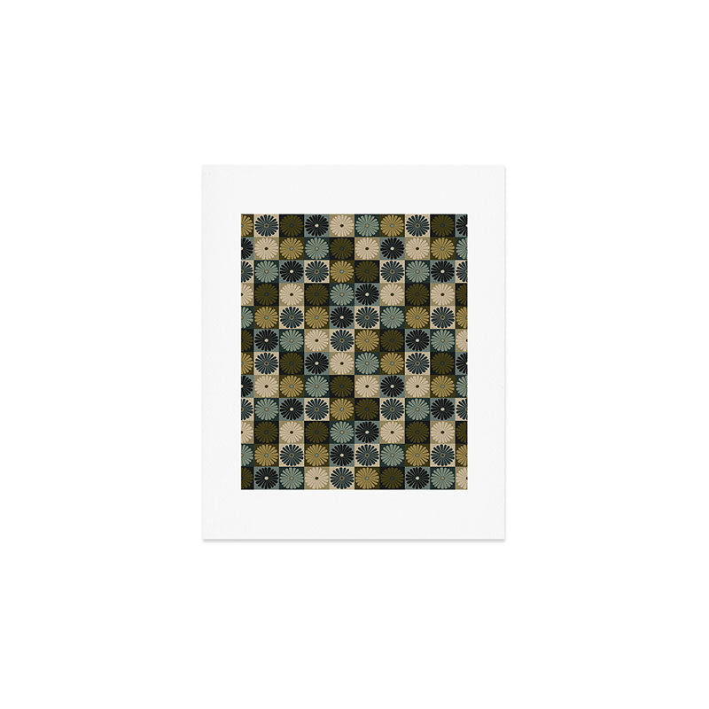 Retro Flowers Check Pattern V Art Print Gallery Image 1