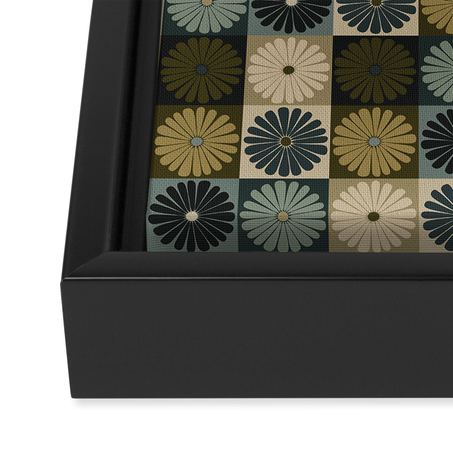 Retro Flowers Check Pattern V Framed Canvas Print Gallery Image 3