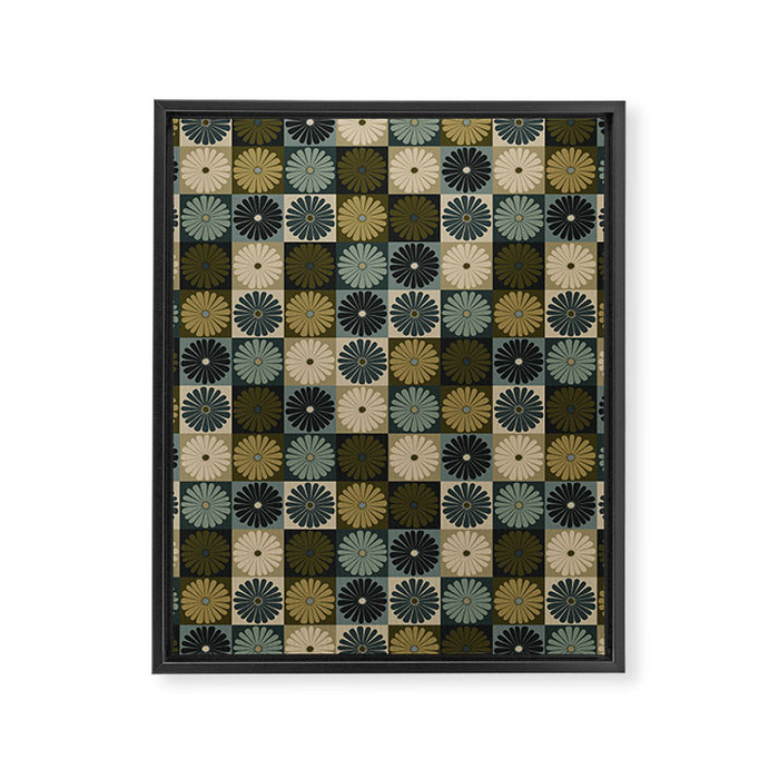 Retro Flowers Check Pattern V Framed Canvas Print Gallery Image 1