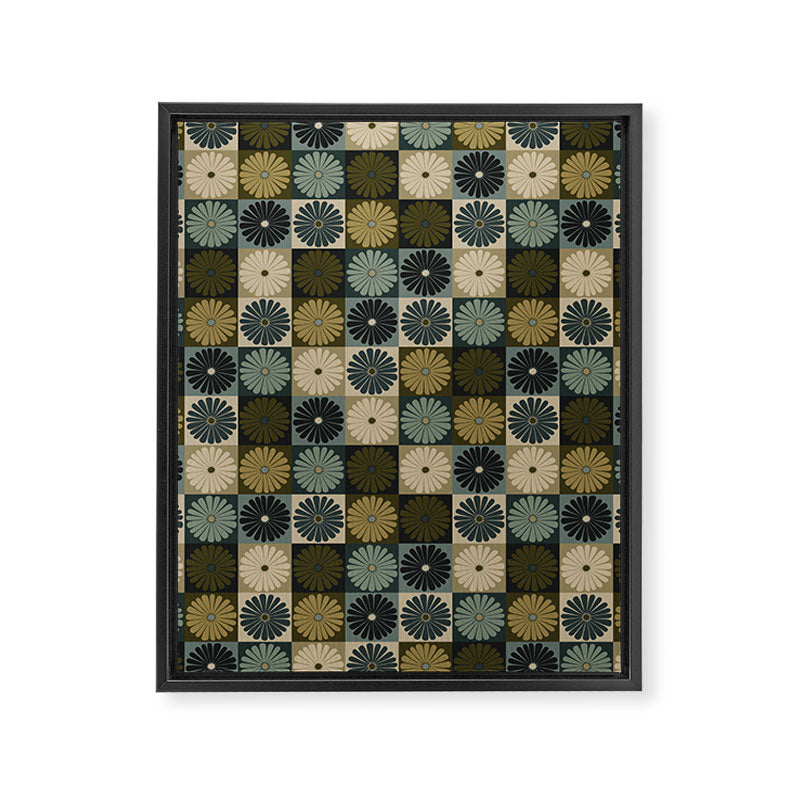 Retro Flowers Check Pattern V Framed Canvas Print Gallery Image 8