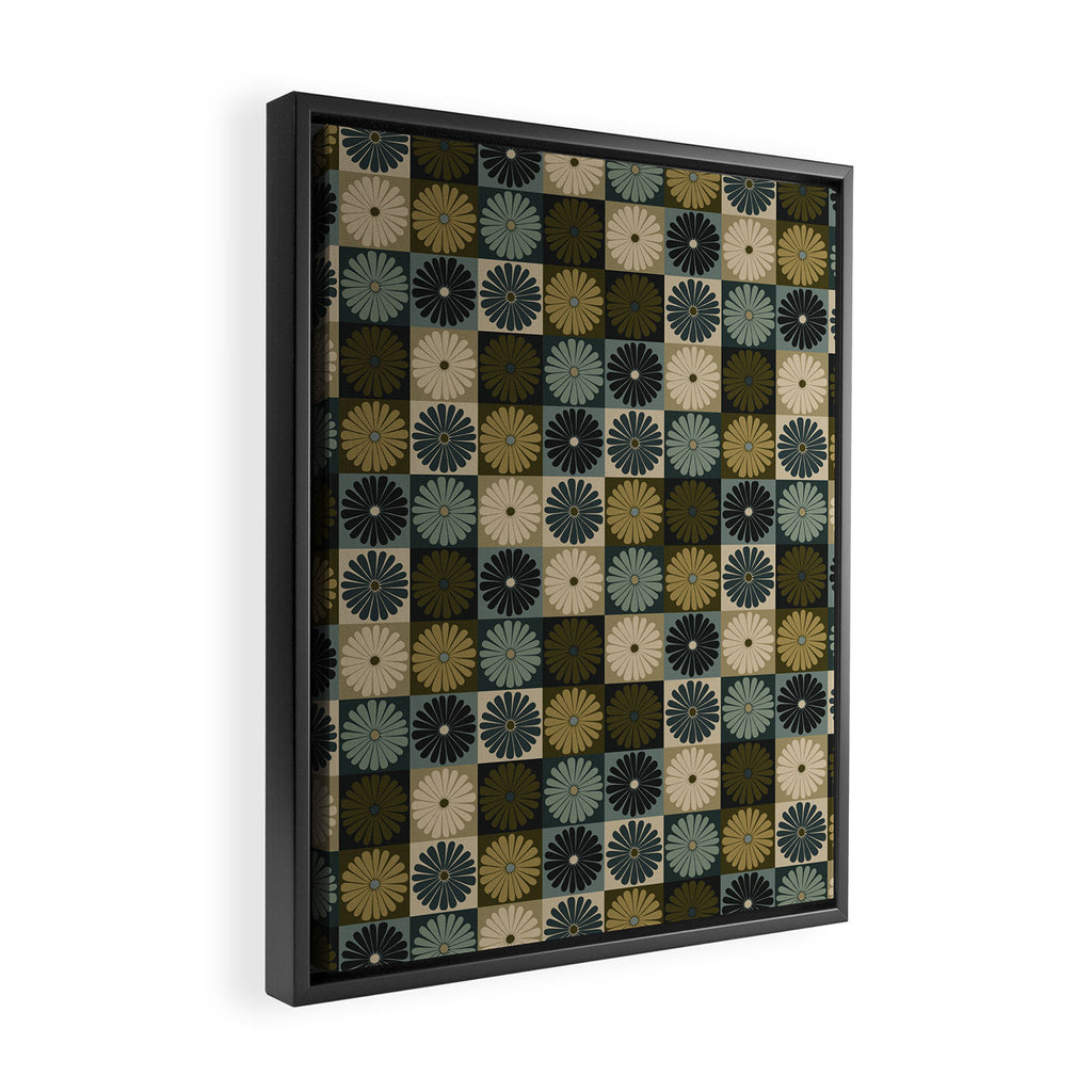 Retro Flowers Check Pattern V Framed Canvas Print Gallery Image 2