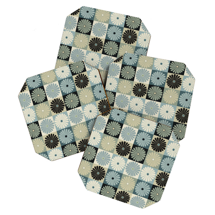 Retro Flowers Check Pattern VI Coaster Gallery Image 1