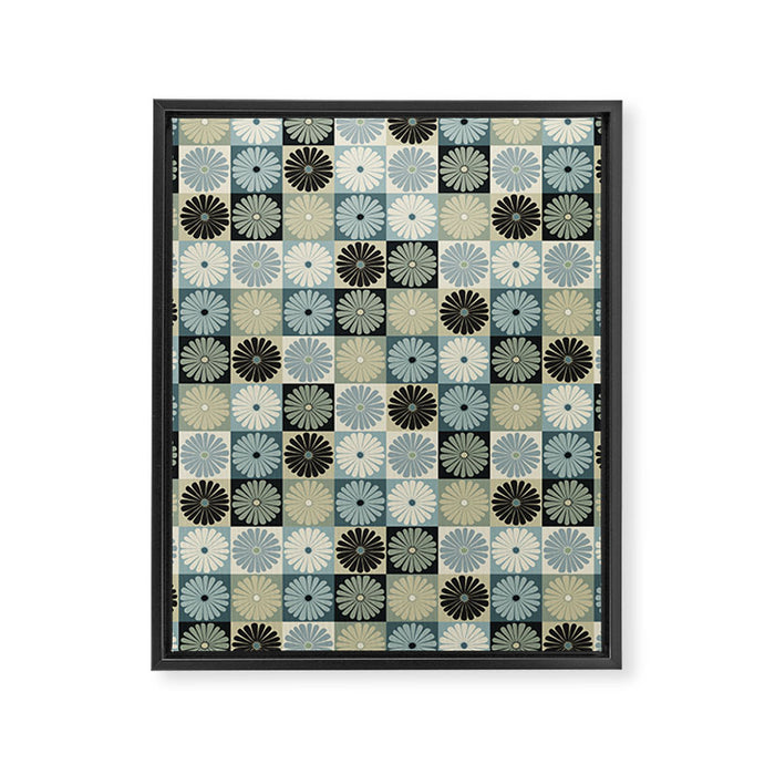 Retro Flowers Check Pattern VI Framed Canvas Print Gallery Image 1