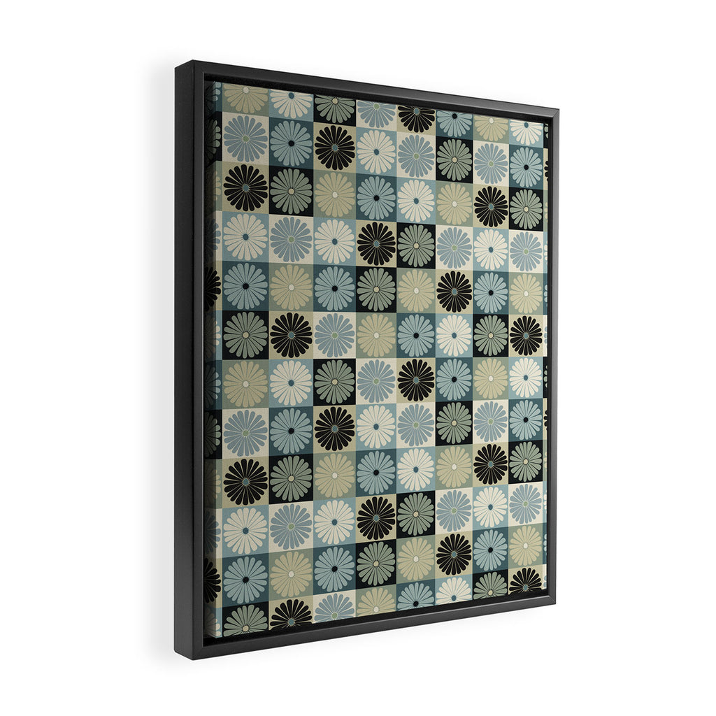 Retro Flowers Check Pattern VI Framed Canvas Print Gallery Image 2