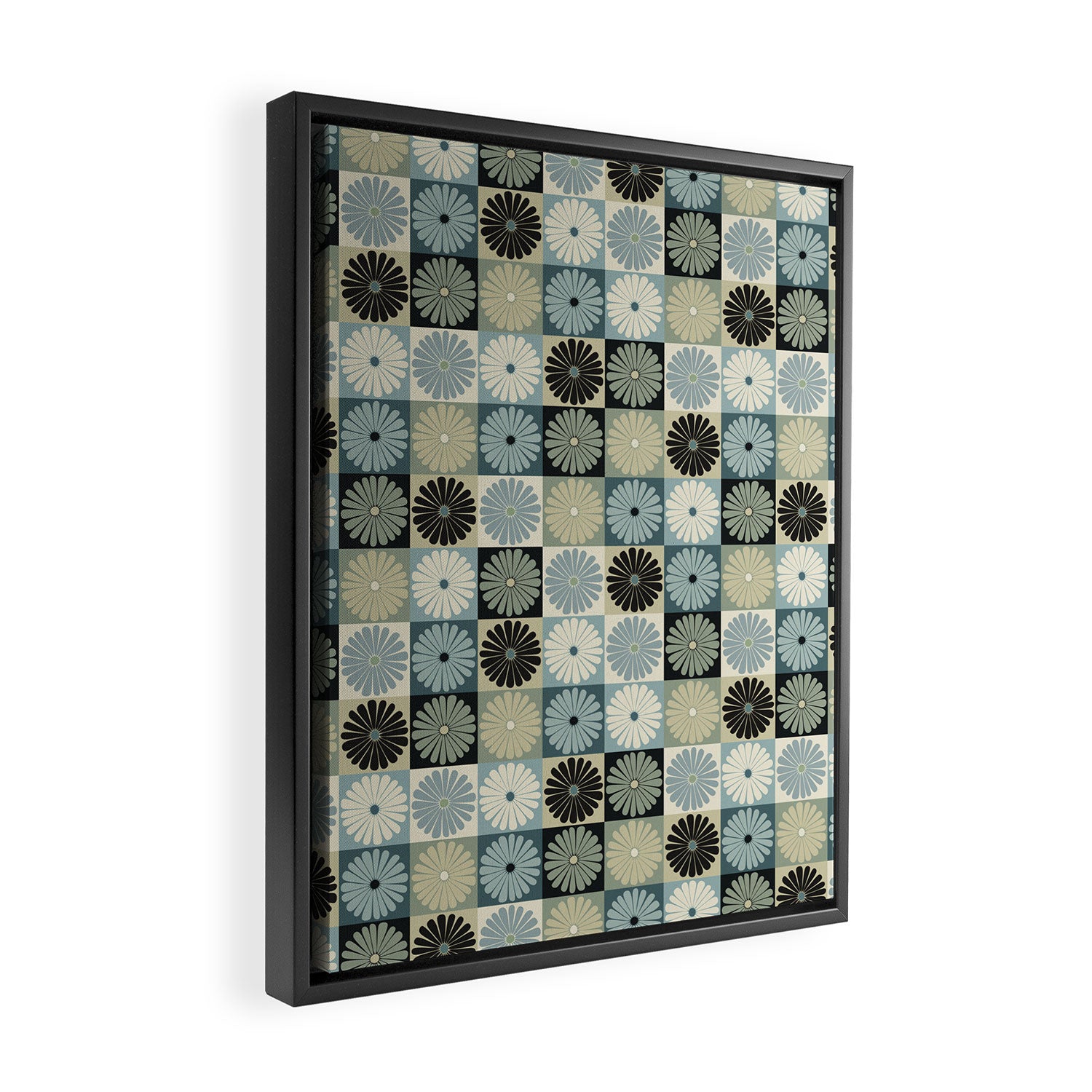Retro Flowers Check Pattern VI Framed Canvas Print Gallery Image 2