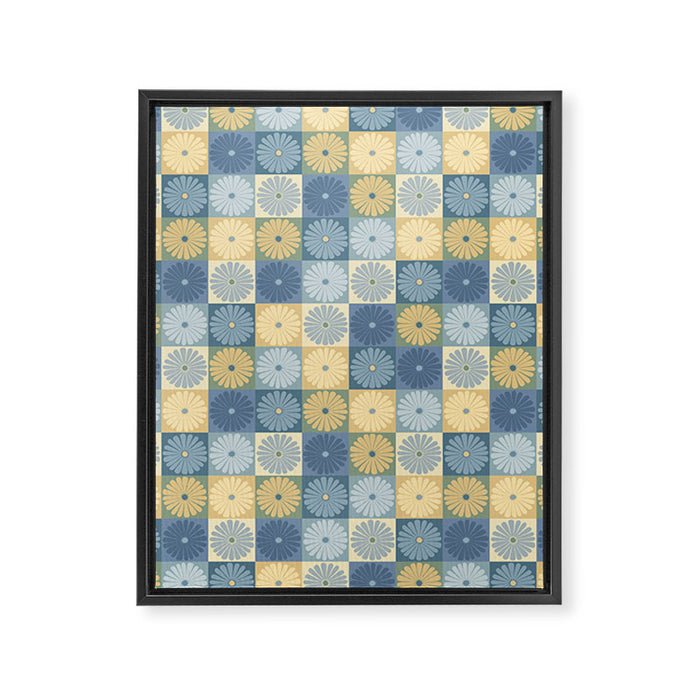 Retro Flowers Check Pattern VII Framed Canvas Print Gallery Image 1