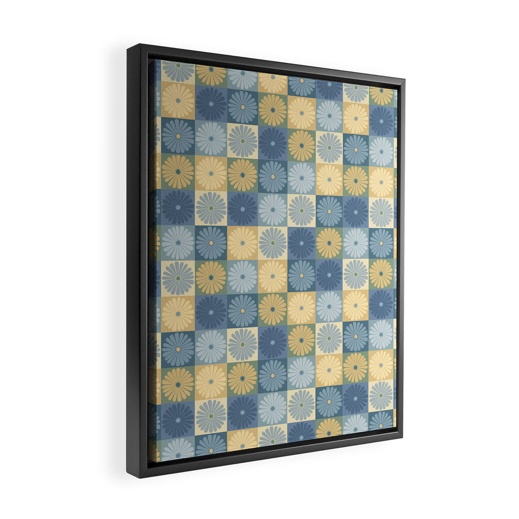 Retro Flowers Check Pattern VII Framed Canvas Print Gallery Image 2