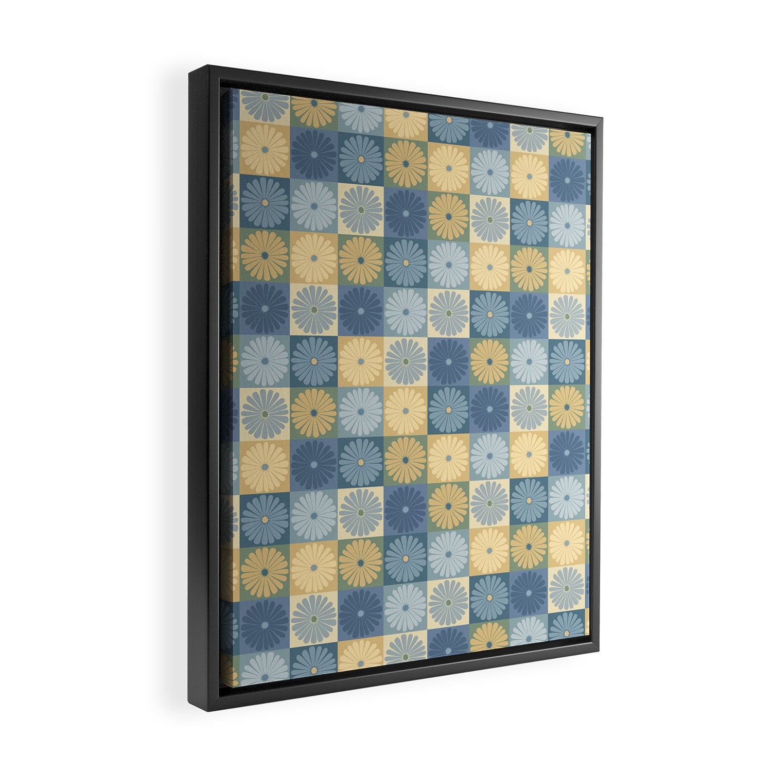 Retro Flowers Check Pattern VII Framed Canvas Print Gallery Image 2