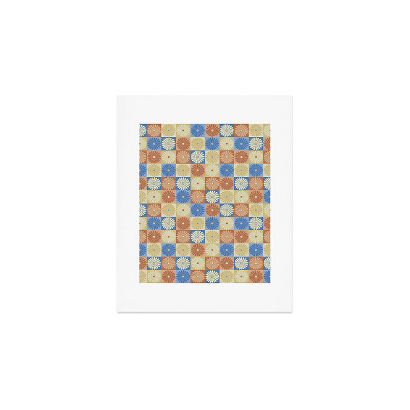Retro Flowers Check Pattern VIII Art Print Gallery Image 1
