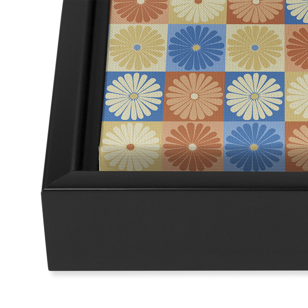Retro Flowers Check Pattern VIII Framed Canvas Print Gallery Image 3