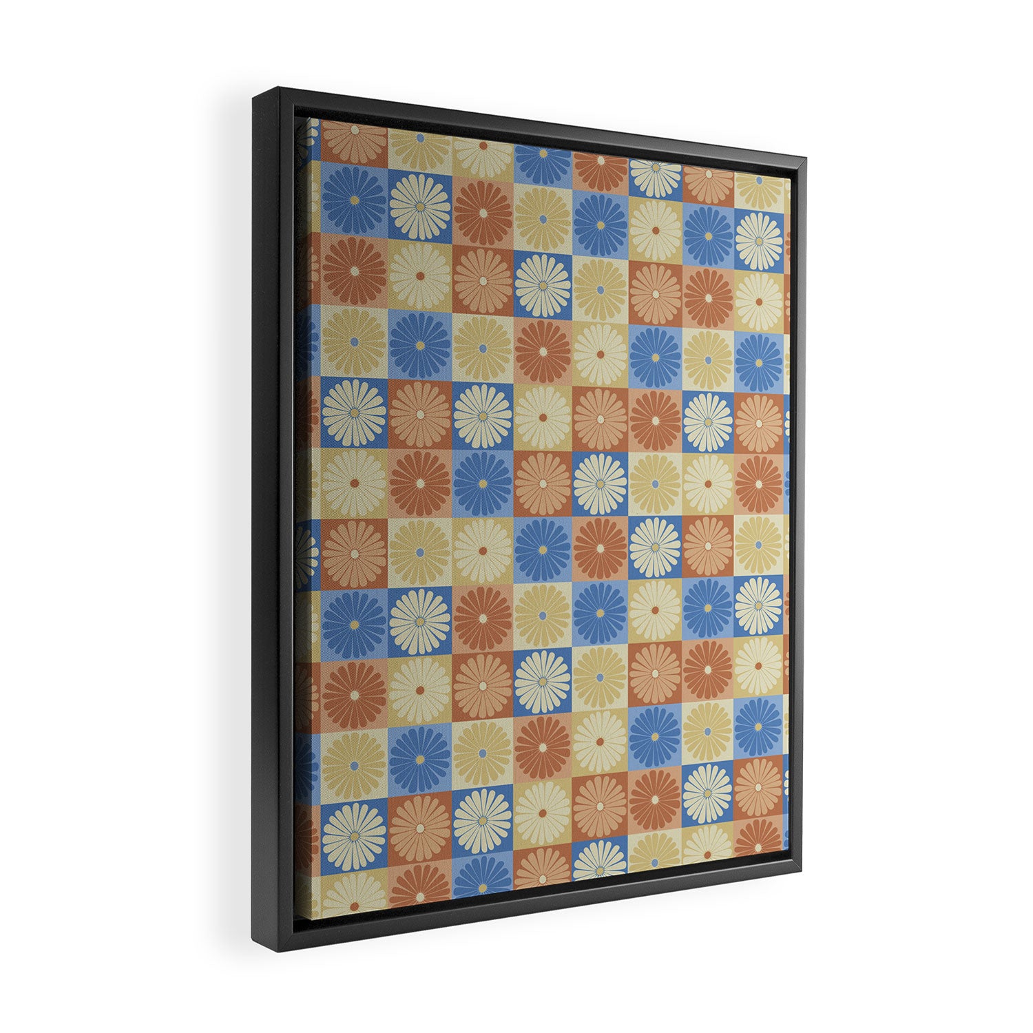 Retro Flowers Check Pattern VIII Framed Canvas Print Gallery Image 2