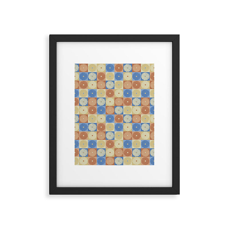 Retro Flowers Check Pattern VIII Framed Art Print Gallery Image 6