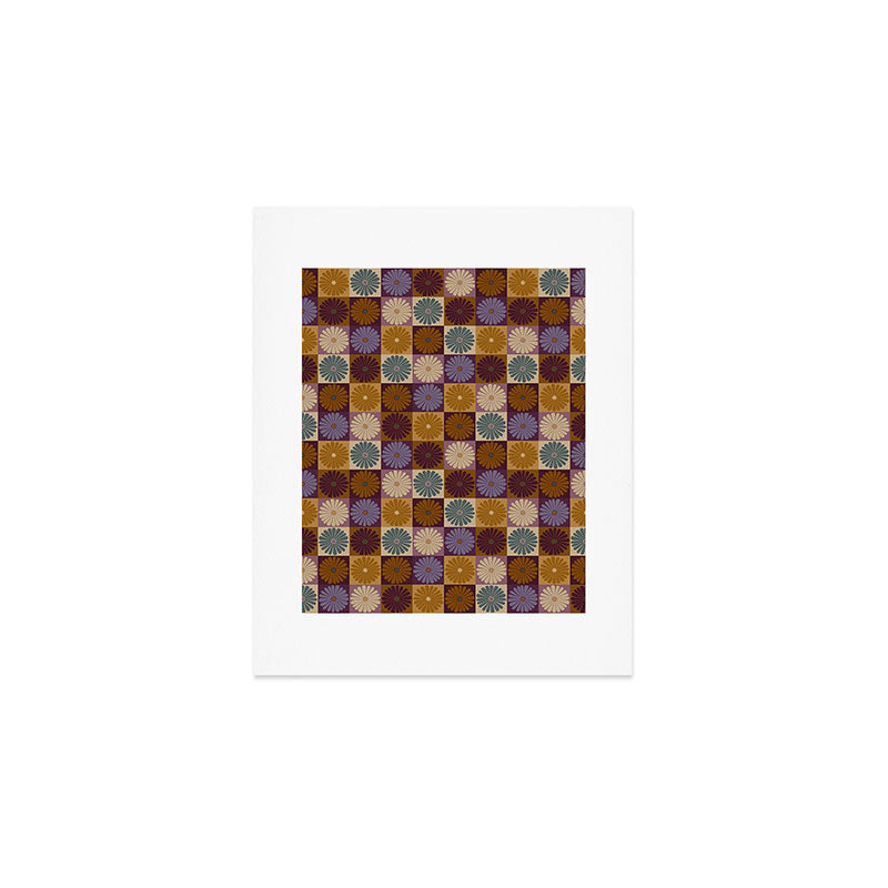Retro Flowers Check Pattern X Art Print Gallery Image 1