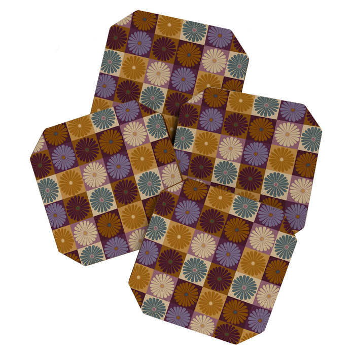 Retro Flowers Check Pattern X Coaster Gallery Image 1