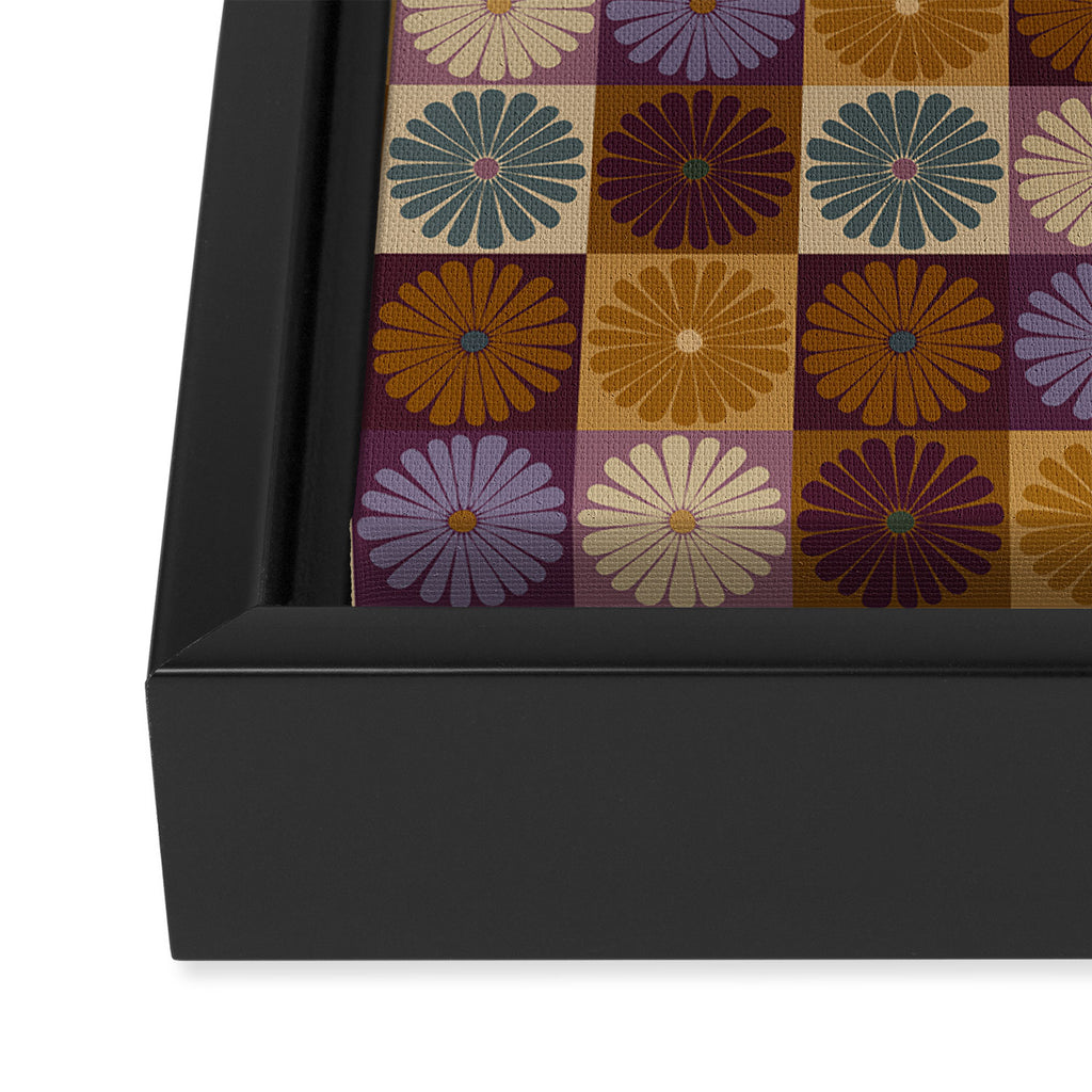 Retro Flowers Check Pattern X Framed Canvas Print Gallery Image 3