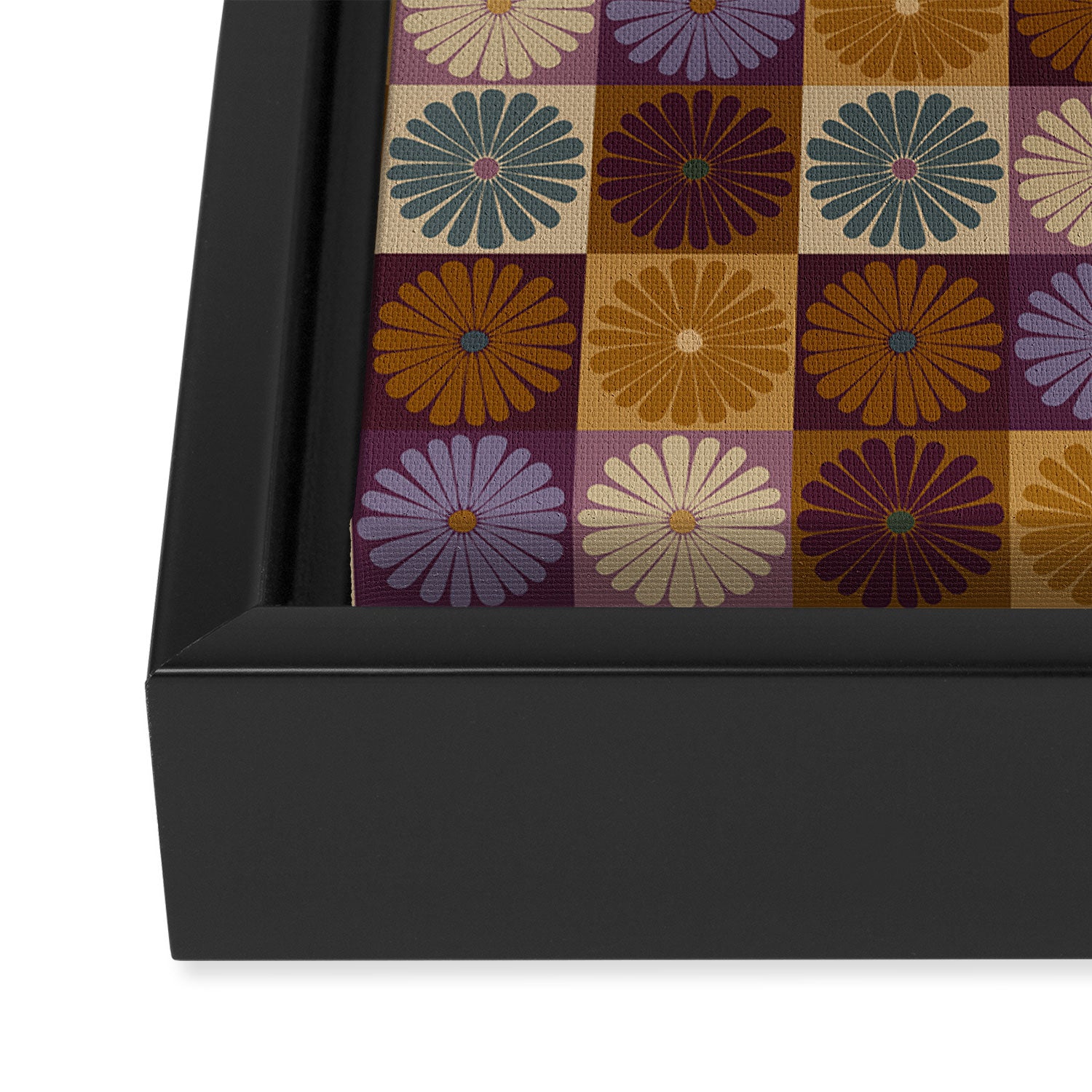 Retro Flowers Check Pattern X Framed Canvas Print Gallery Image 3