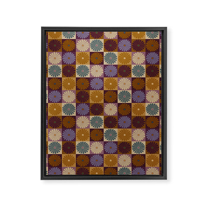Retro Flowers Check Pattern X Framed Canvas Print Gallery Image 1