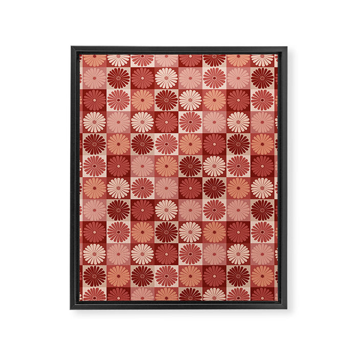 Retro Flowers Check Pattern XI Framed Canvas Print Gallery Image 1