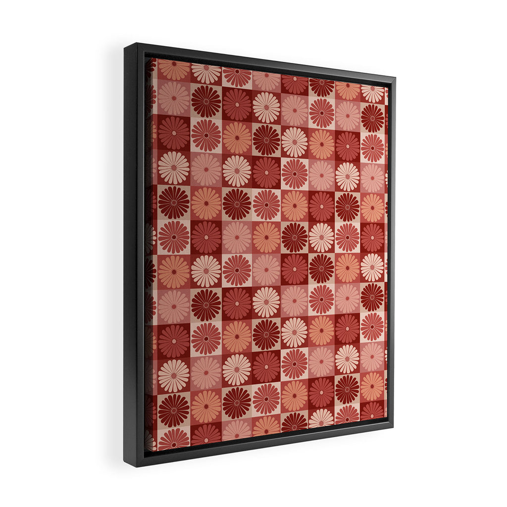 Retro Flowers Check Pattern XI Framed Canvas Print Gallery Image 2