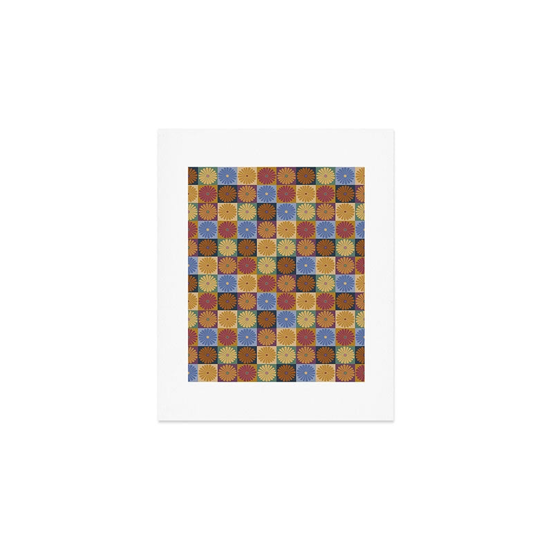 Retro Flowers Check Pattern XII Art Print Gallery Image 1