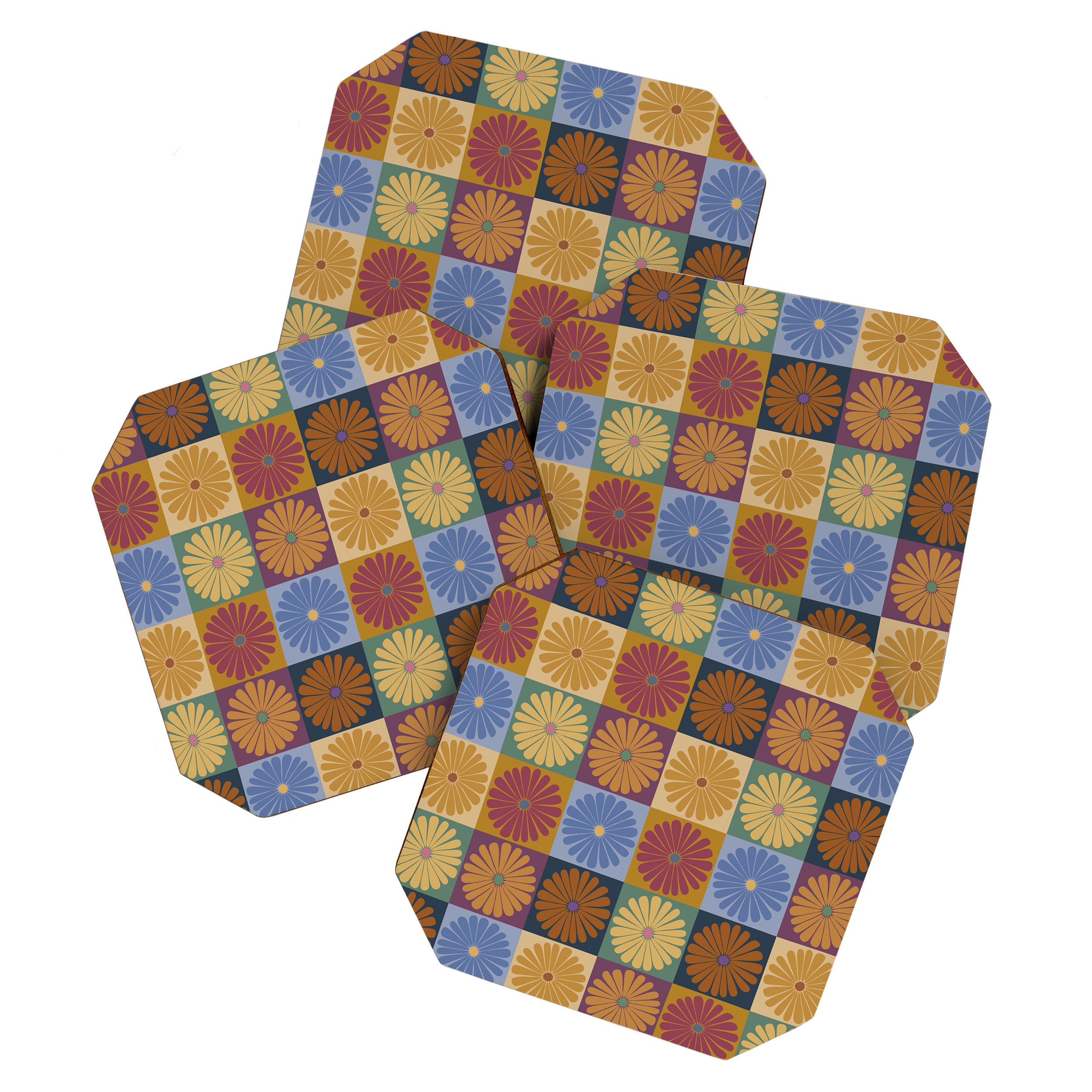 Retro Flowers Check Pattern XII Coaster Gallery Image 1